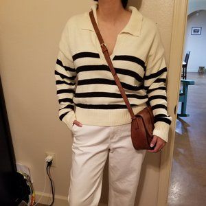 Cider Striped Collared Knit Polo Top